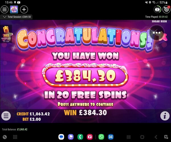 Big Sugar Rush Bonus Win!