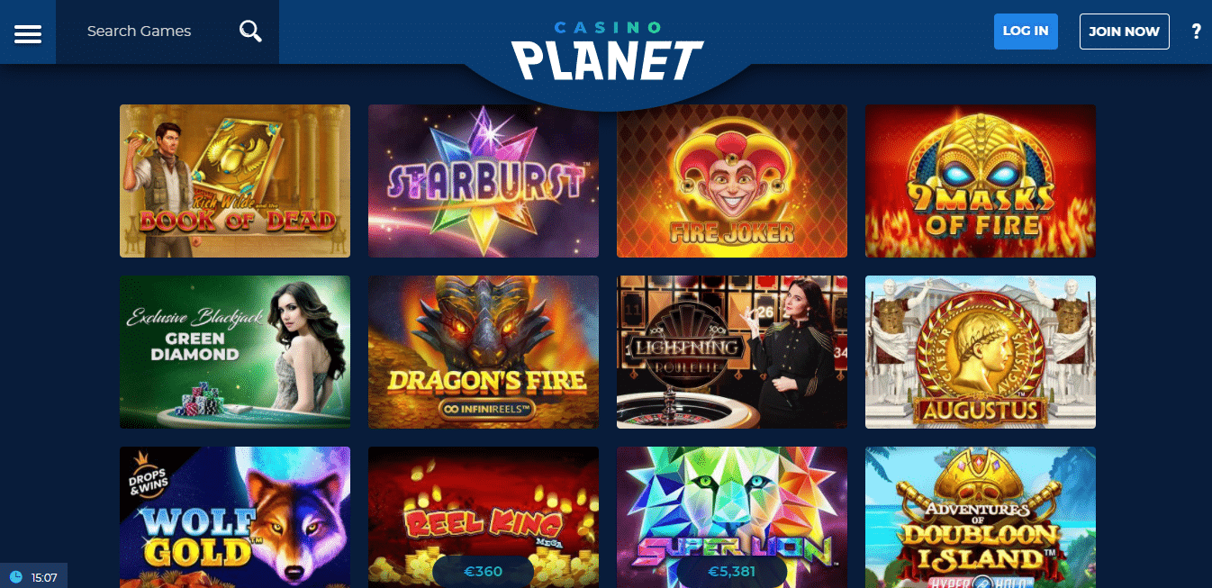 Casino Planet Game Selection