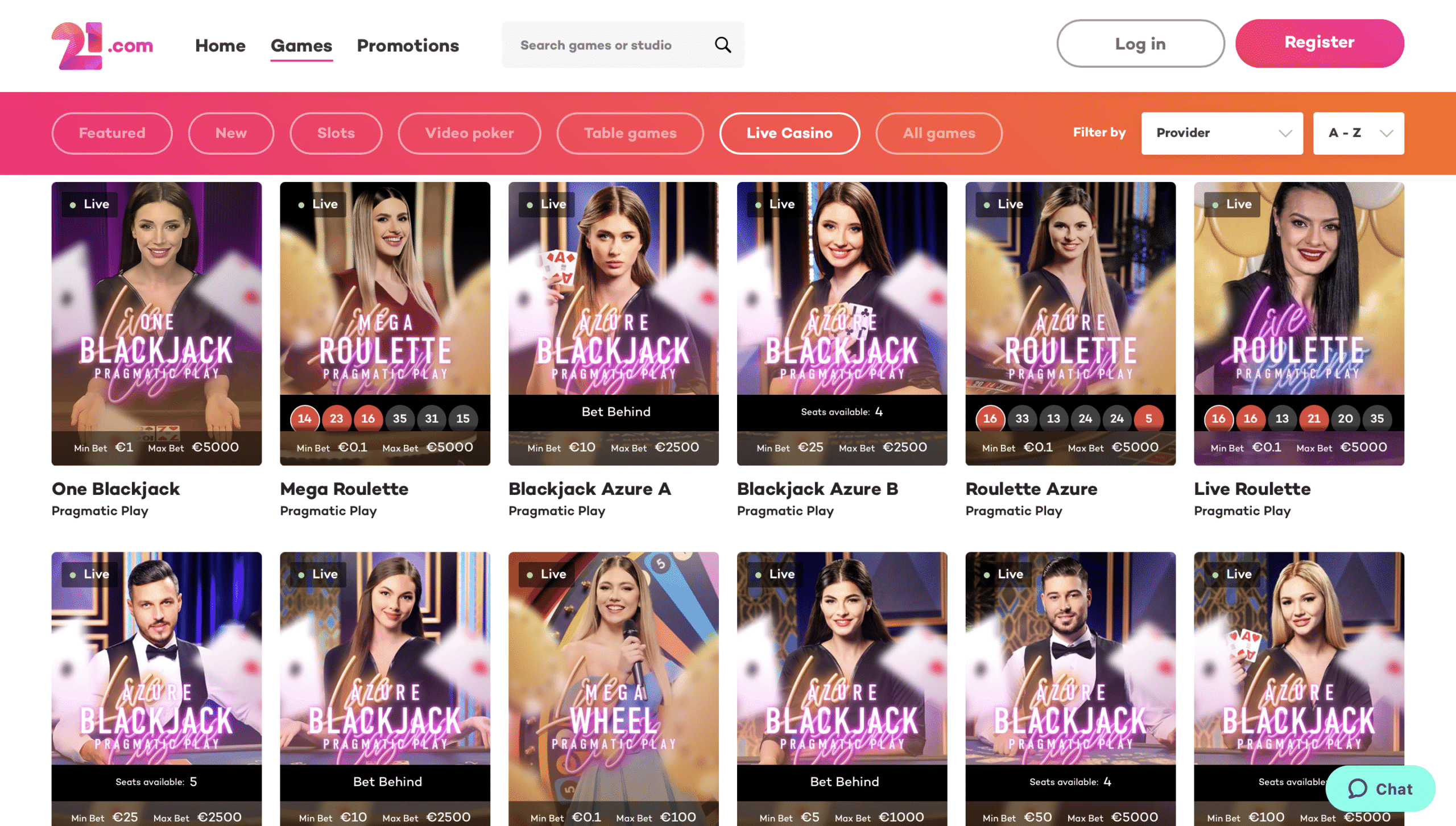 21.com Live Casino