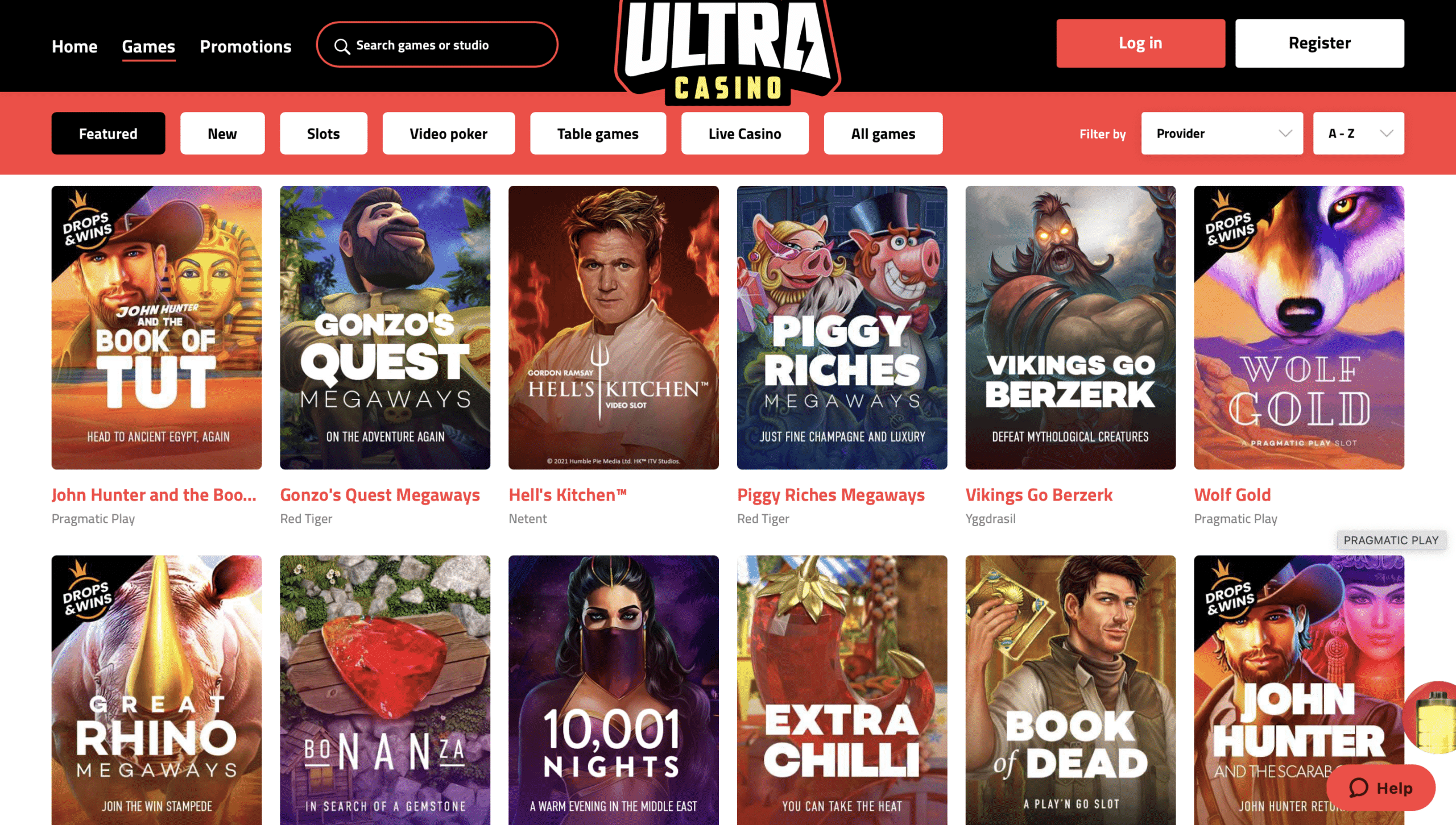 UltraCasino Game Selection