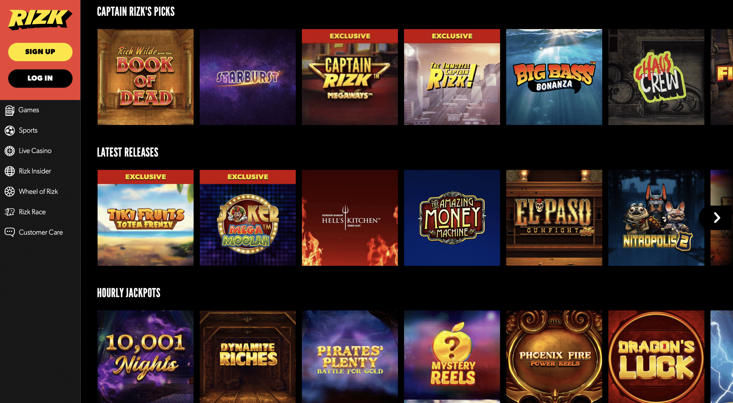 Rizk Casino Game Selection