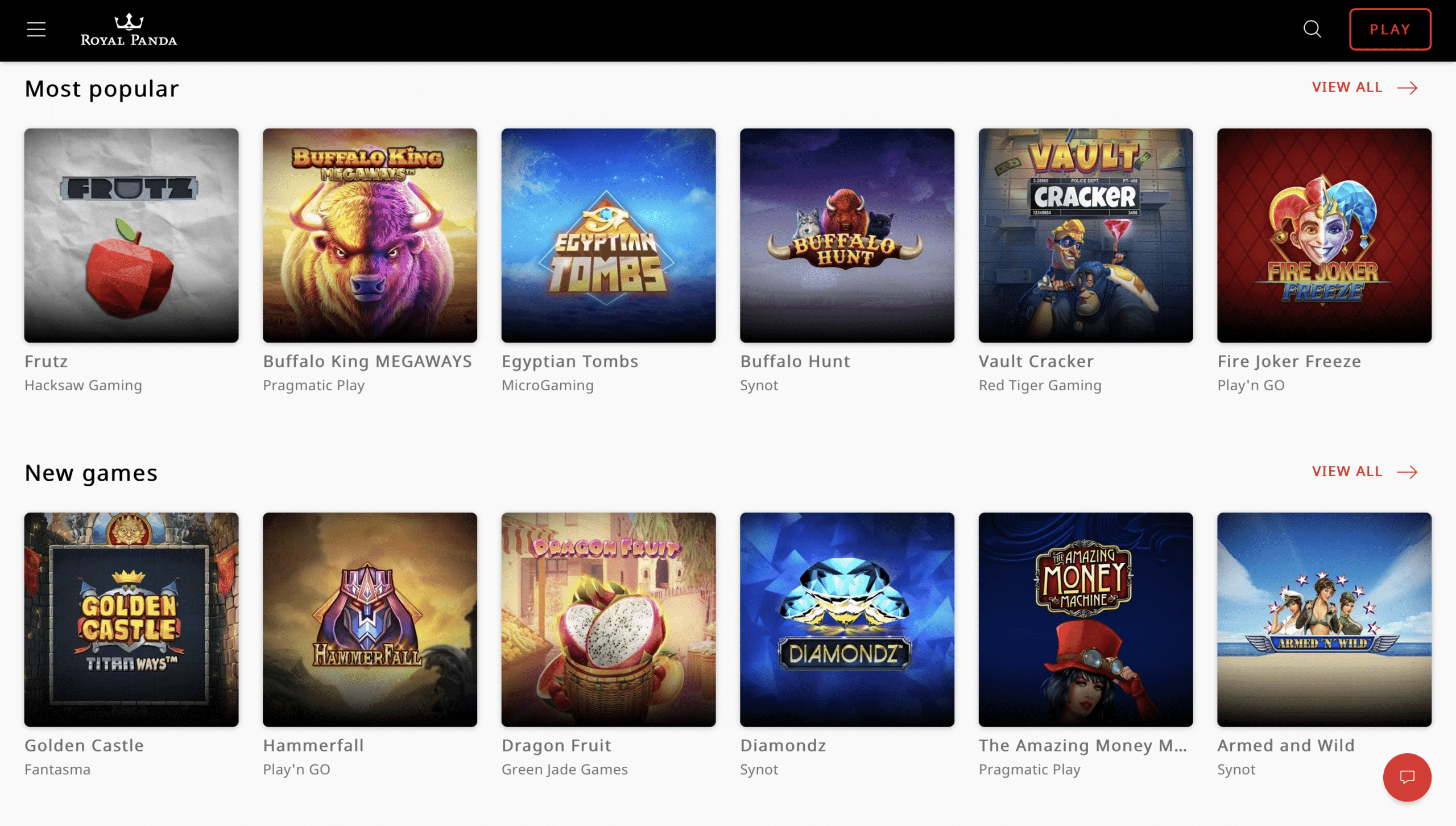 Royal Panda Game Selection