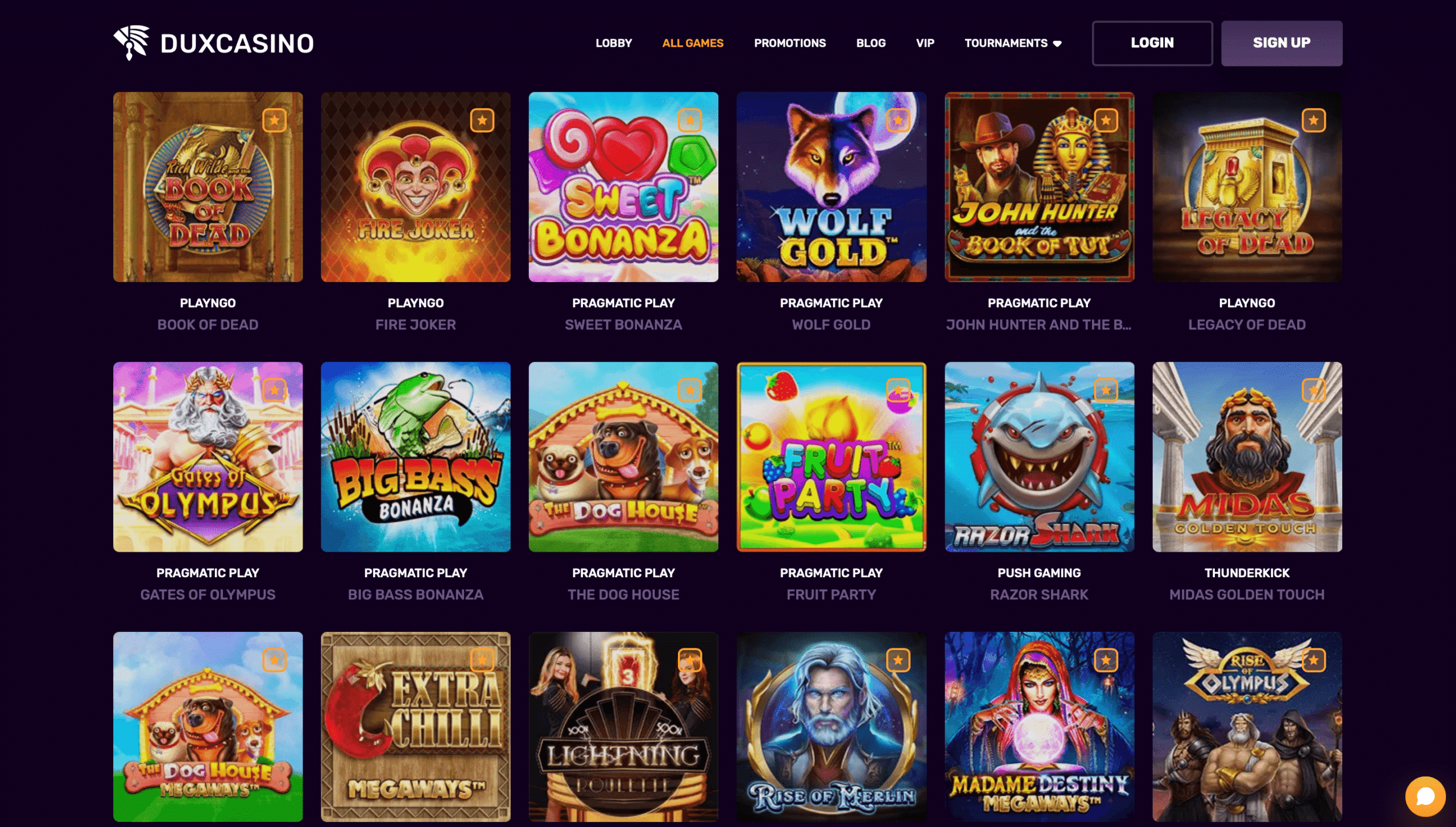 Duxcasino Game Selection