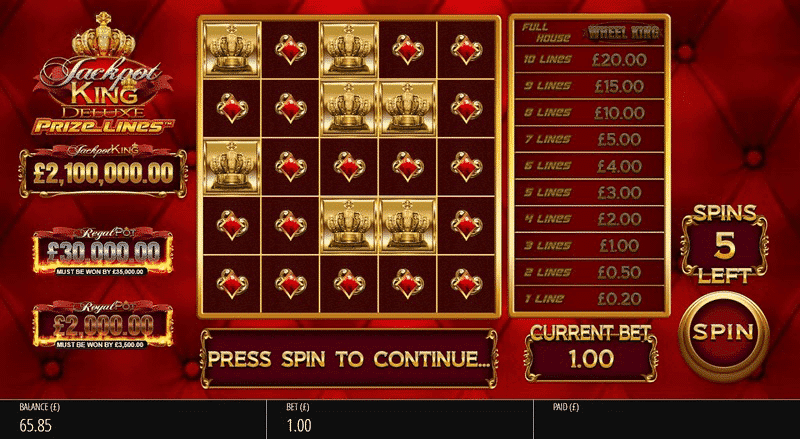 Jackpot King Prize Lines